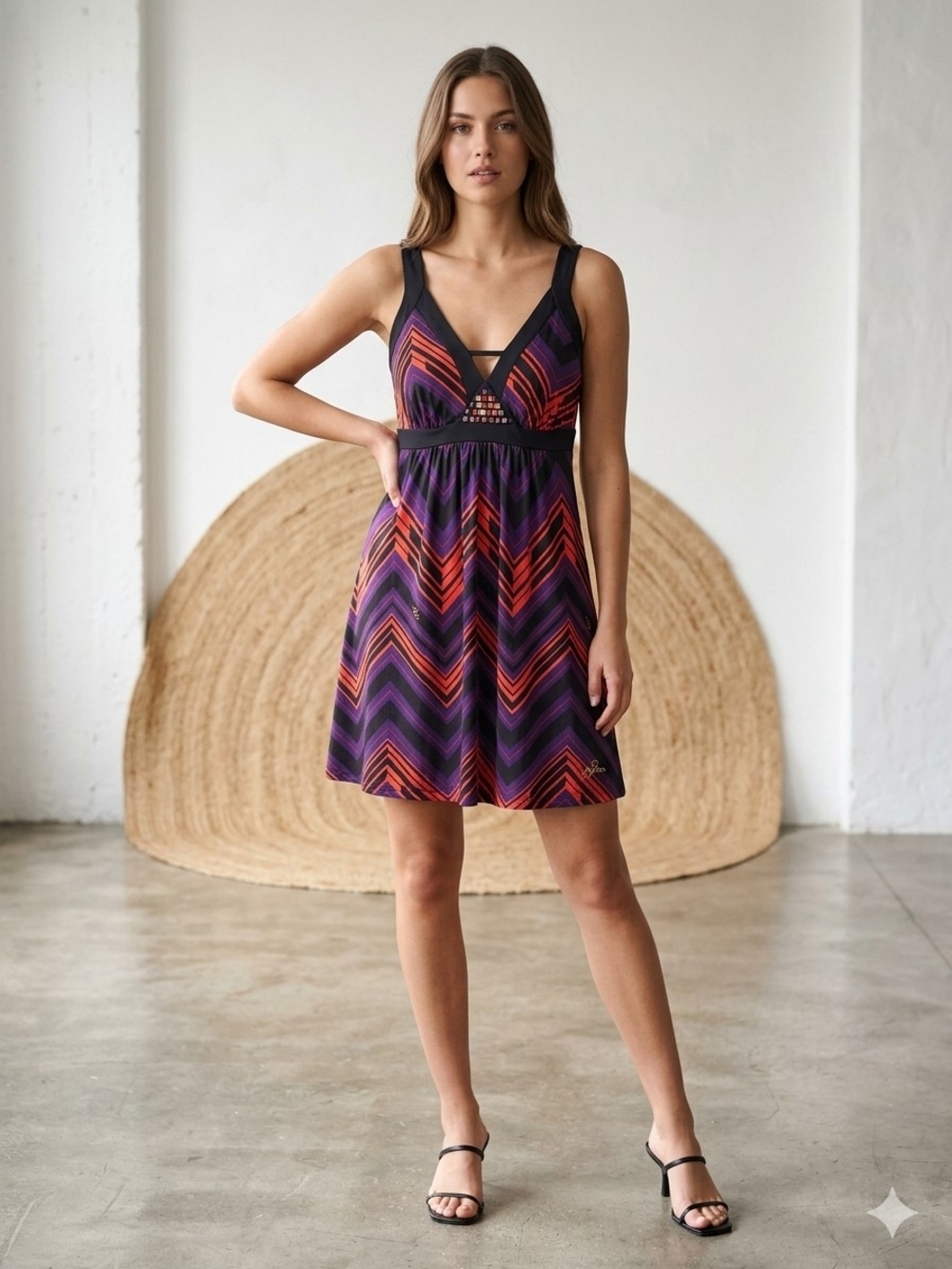 Vintage Y2k Baby Phat Chevron Babydoll Mini Slip Dress Retro Chic Streetwear S